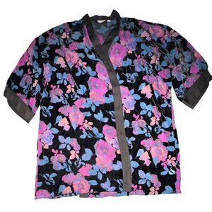 Van Winkle & Co. Velvet Burnout Floral Kimono Robe XL Boho *NO BELT*